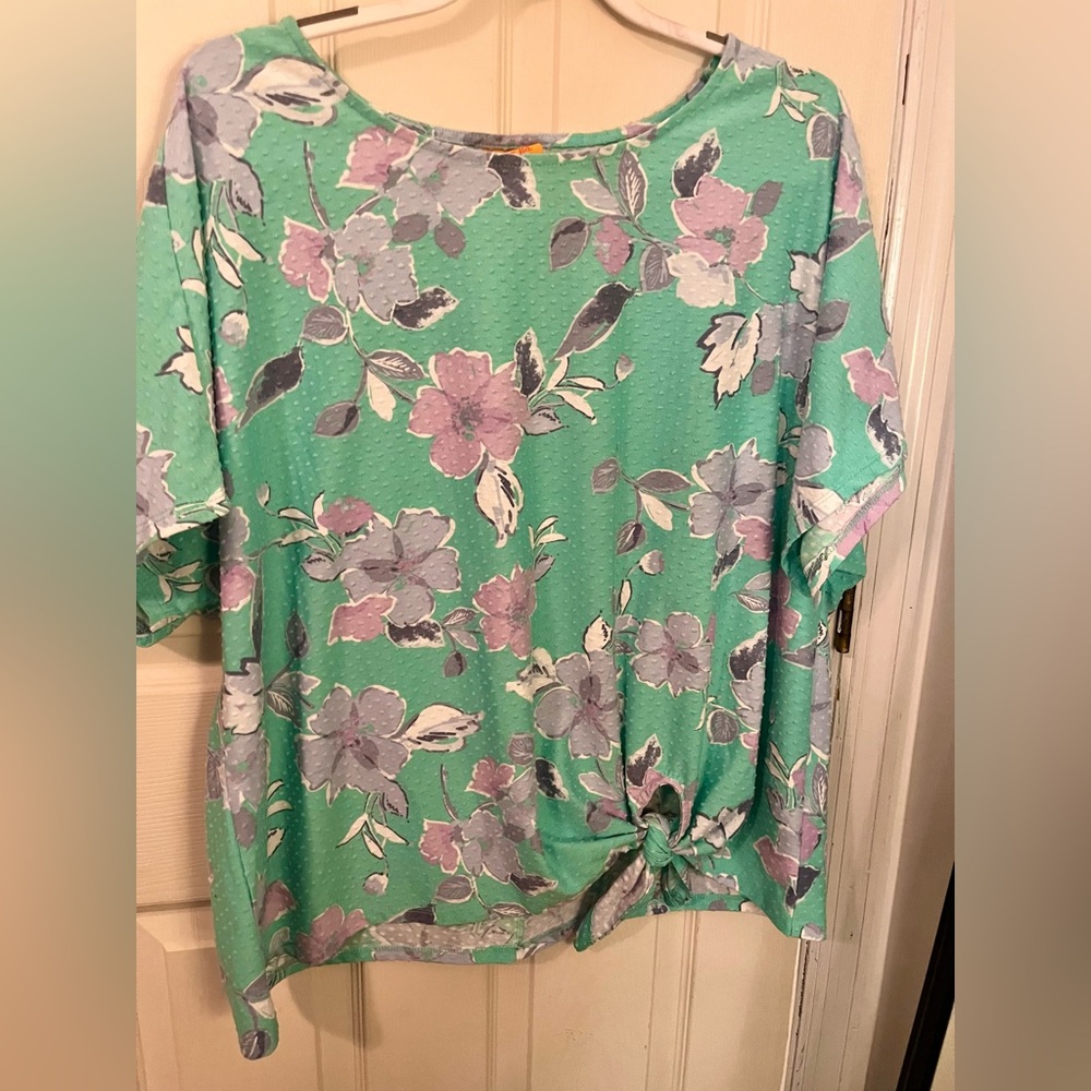 Ruby Rd. Floral Print Top in Green and Purple